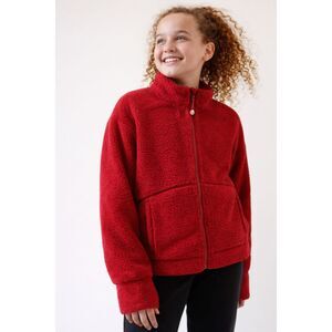 Athleta Girl So Toasty Tugga Sherpa Jacket Red Full Zip Mock Neck Size XL/14
